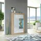 image 4 of Display Cabinet 93cm White Gloss Doors Oak Matt Body Free LED Multi | Oak & White