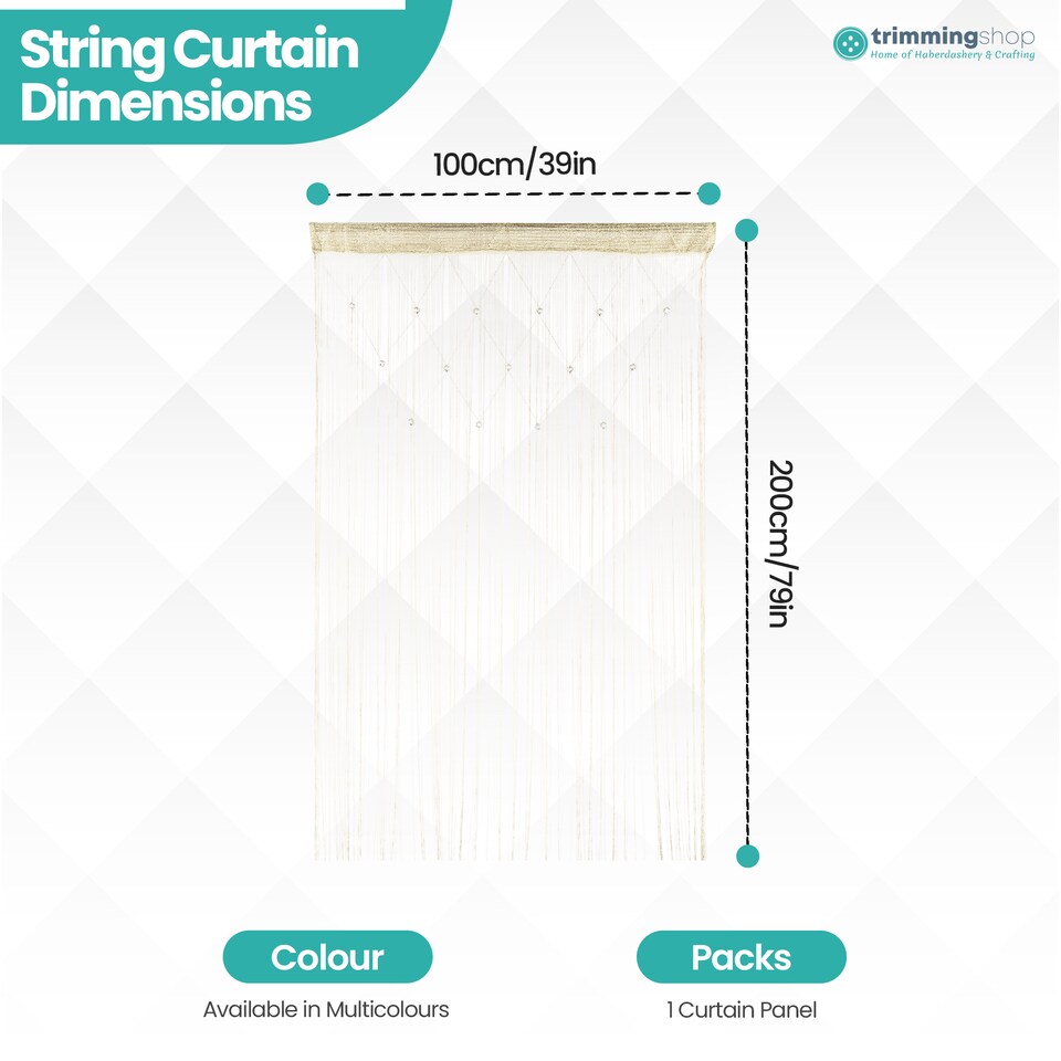 image 1 of Polyester Glitter Beaded String Curtain Panel - 200x100cm