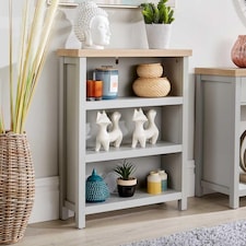 Grey Oak Low Bookcase Display Unit 3 Bookshelves DVD Storage Two Tone