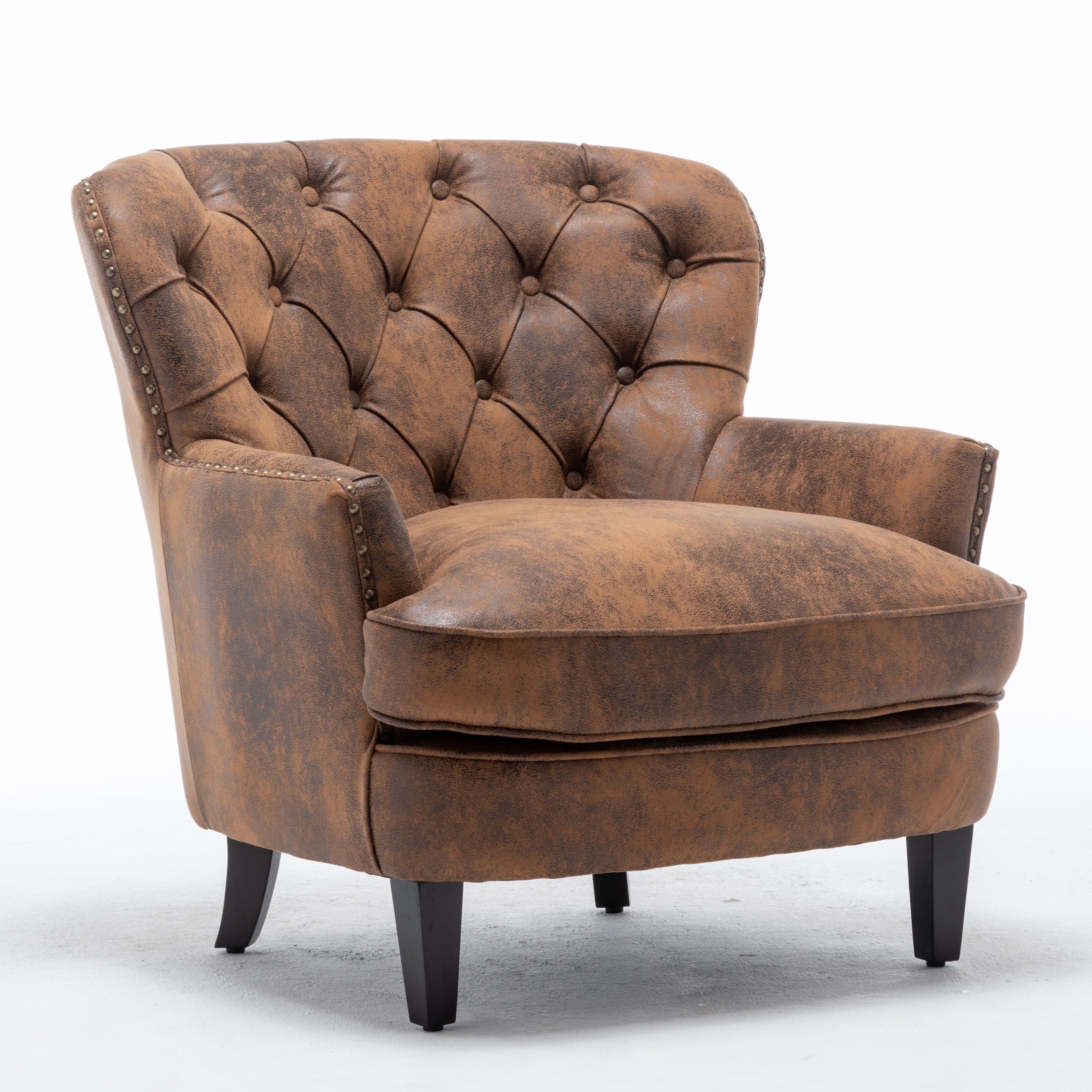 Faux Leather Suede Brown Buttoned Ava Accent Chair
