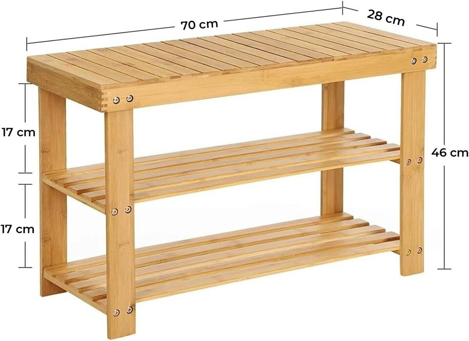 image 1 of Bamboo Shoe Bench 3-Tier Shoe Rack Stand Seater Shoes Organizer Storage Shelf | Brown | 1