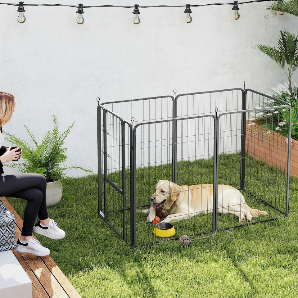 image 1 of PawHut Six-Panel Dog Playpen with Door, for Indoor, Outdoor, 100cm Tall