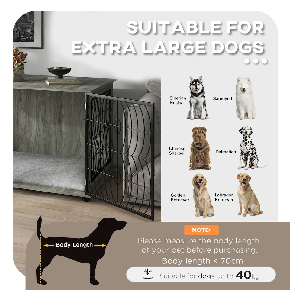 image 1 of PawHut Dog Crate Furniture End Table w/ Cushion for Extra Large Dogs
