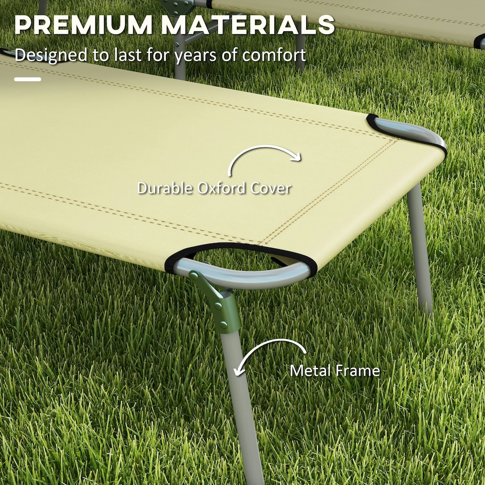 image 1 of Outsunny Folding Sun Lounger Set of 2 w/ Sunshade Adjustable Backrest Beige