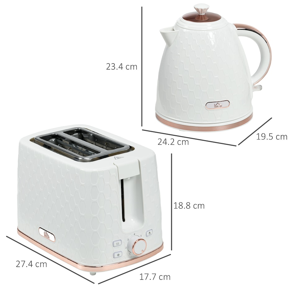 image 1 of HOMCOM Kettle and Toaster Set 1.7L Kettle & 2 Slice Toaster Set White | Cream