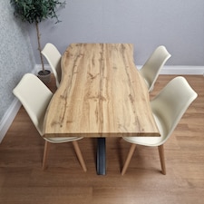 Modern Dining Set with 4 Cream Plastic Chairs with Faux Leather Seats Kitchen Dining Furniture