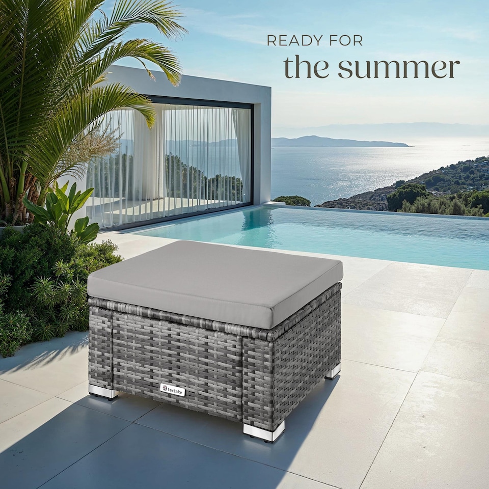 image 1 of Footstool Bitonto - durable, UV-resistant polyrattan chair, 53 x 53 x 26 cm | Grey | grey | One Size | 1