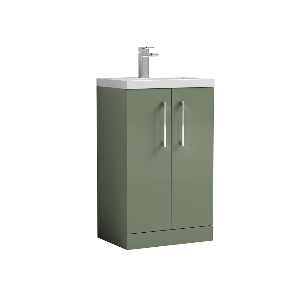 image 1 of Balterley Level Compact Bathroom Cloakroom Vanity Basin Unit with Ceramic Basin, Handles | Green | Satin Green
