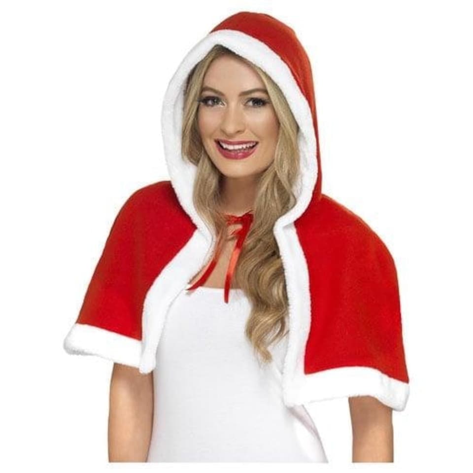 Miss Claus Mini Red Christmas Cape Fancy Dress Costume Accessory One Size Red | One Size