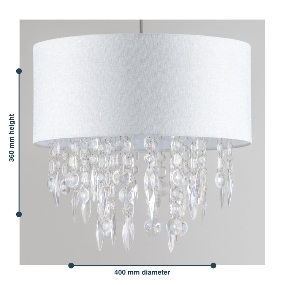 image 1 of Pair Large 40cm Easy Fit Shade Textured White Silver Fleck Acrylic Droplets | White | Clear | Large | 2