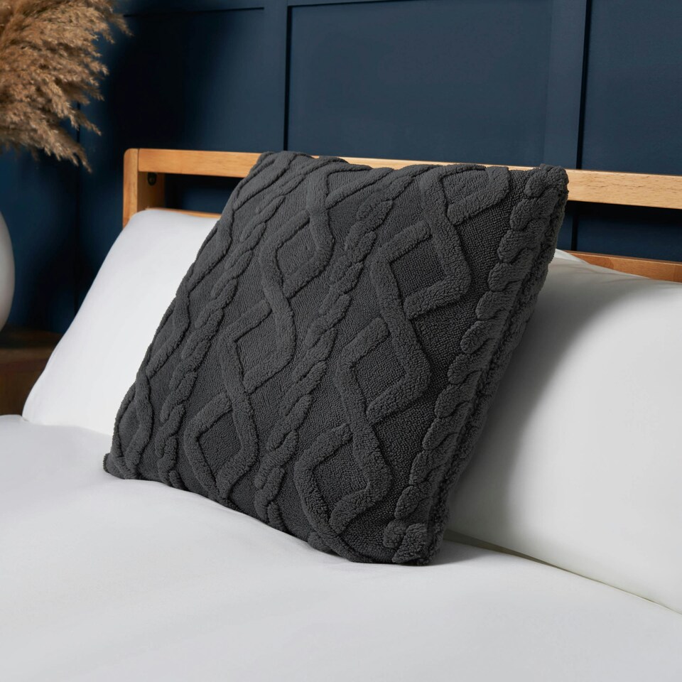 image 1 of BHS Cable Knit Cushion, Charcoal