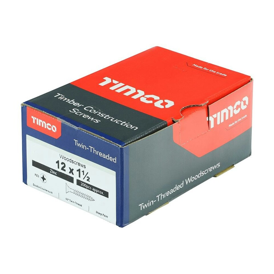 image 1 of Timco - Twin-Threaded Woodscrews - PZ - Double Countersunk - Zinc (Size 12 x 1 1/2 - 200 Pieces)