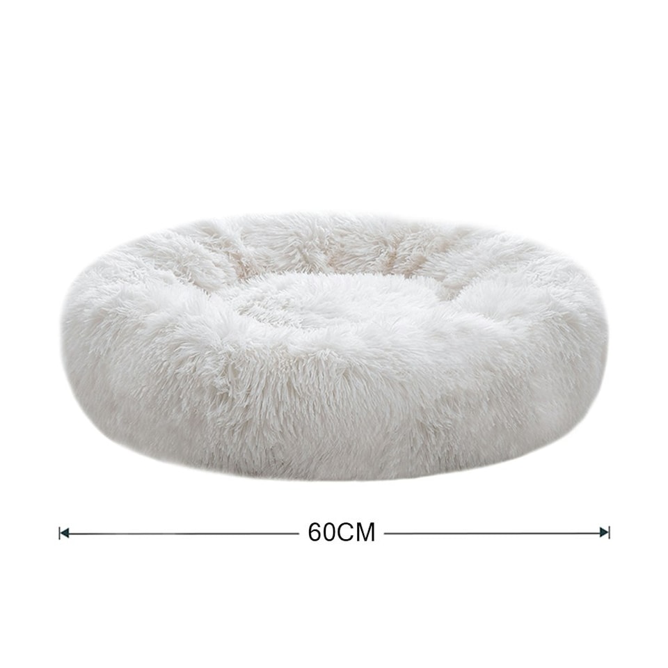 image 1 of Living and Home 60cm Round Donut Plush Dog Cuddler Bed, White White | M