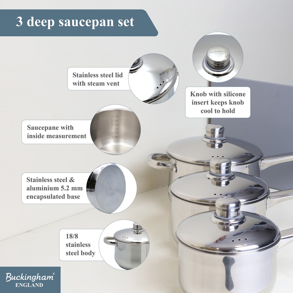 image 1 of Buckingham 5pc Stainless Cookware Set Non-Stick Induction Fry & Saucepans