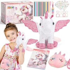 Unicorn Plush Toy Set Girls Gift Soft Cuddly Stuffed Animals Toys, Unicorn Soft Toys with CrossBag Brushes Stickers Coloring Book Pink | A5