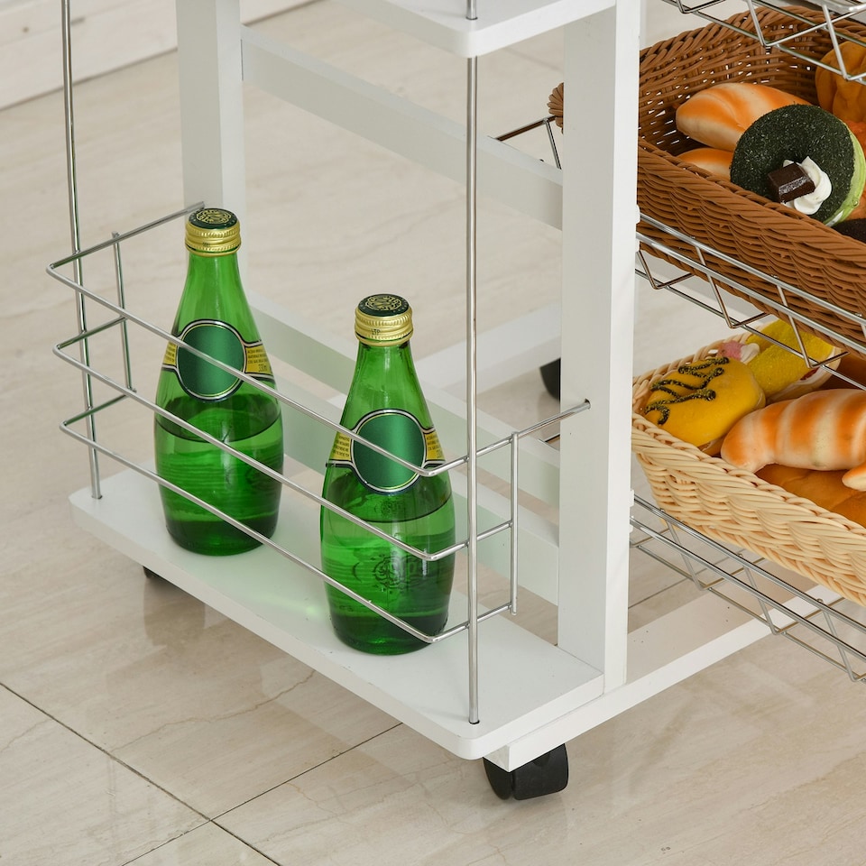 image 1 of HOMCOM Multi-Use Kitchen Island Trolley Baskets Side Racks Drawer Worktop White