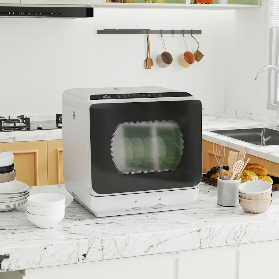 image 1 of HOMCOM Worktop Dishwasher w/ 4 Place Settings 6 Programs, Silver Tone