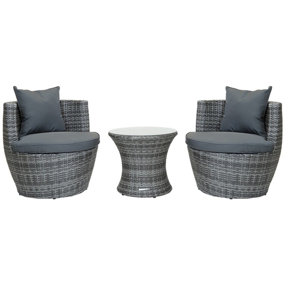image 1 of Charles Bentley 3 Piece Rattan Stacking Outdoor Patio Furniture Set  - Grey