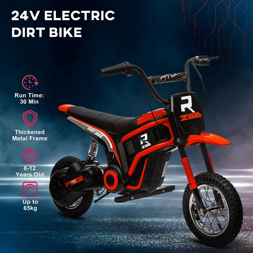 image 1 of HOMCOM 24V Kids Electric Motorbike with Twist Grip Throttle, Music, Horn - Red