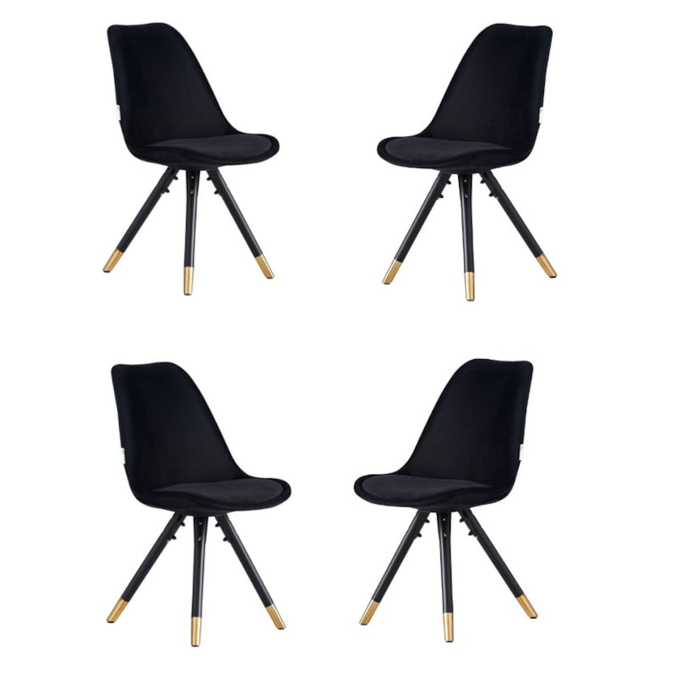 image 1 of Set of 4 Sofia Ergonomic Modern Dining Chairs Upholstered in Velvet, Metal Legs with Gold End Tips | Blue
