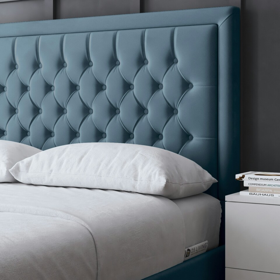 image 1 of Allegra Divan Bed with Upholstered Headboard - Blue - Single / 3ft