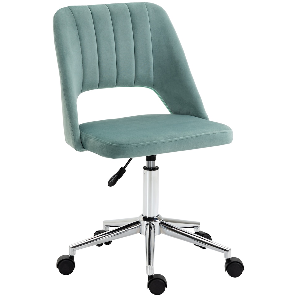 image 1 of Vinsetto Modern Office Chair, Velvet-feel Fabric Desk Chair with Wheels, Comfy Armless Swivel Vanity Chair for Makeup, Nail Tech, Bedroom, Green