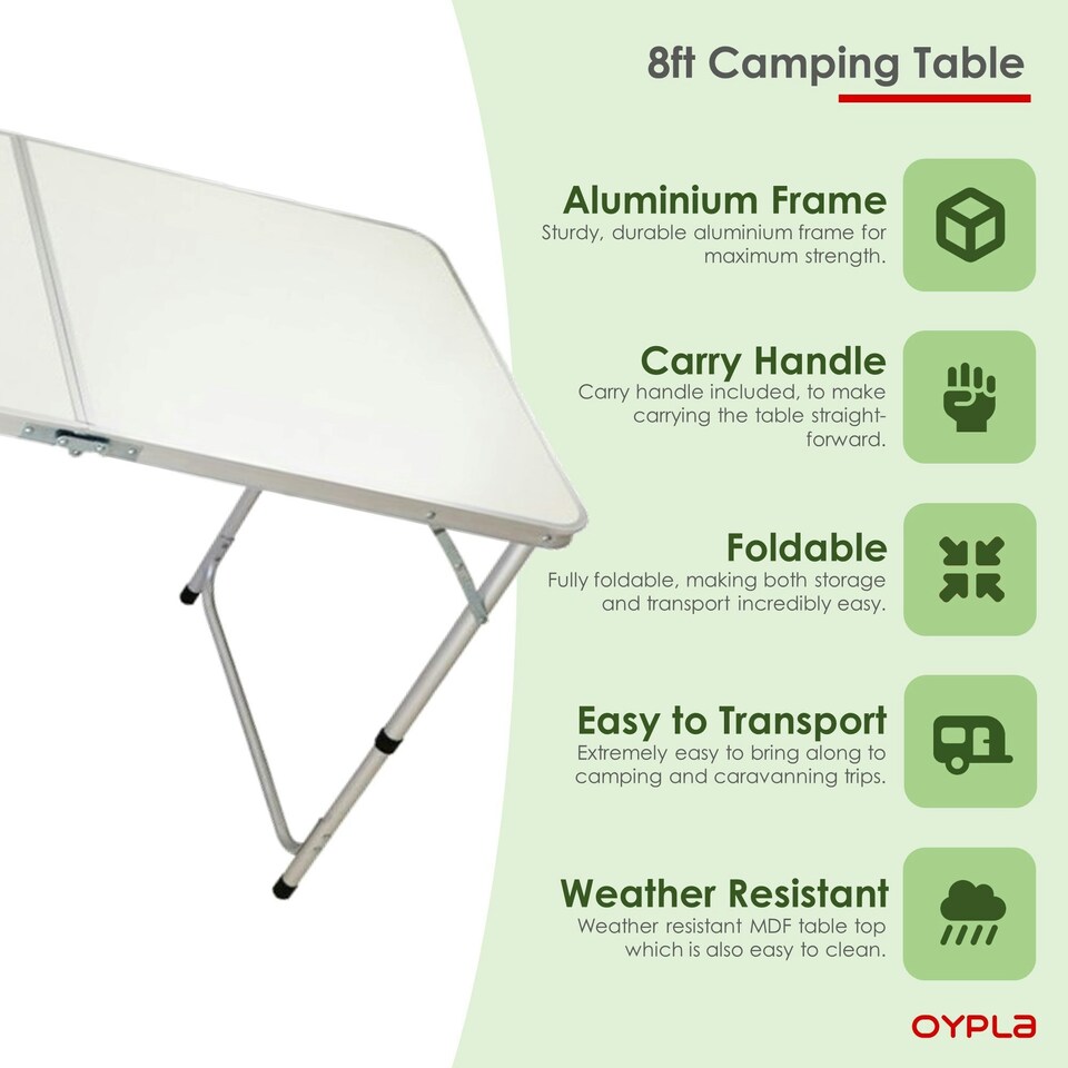 image 1 of Oypla 8ft Folding Outdoor Camping Kitchen Extending Work Top Table White