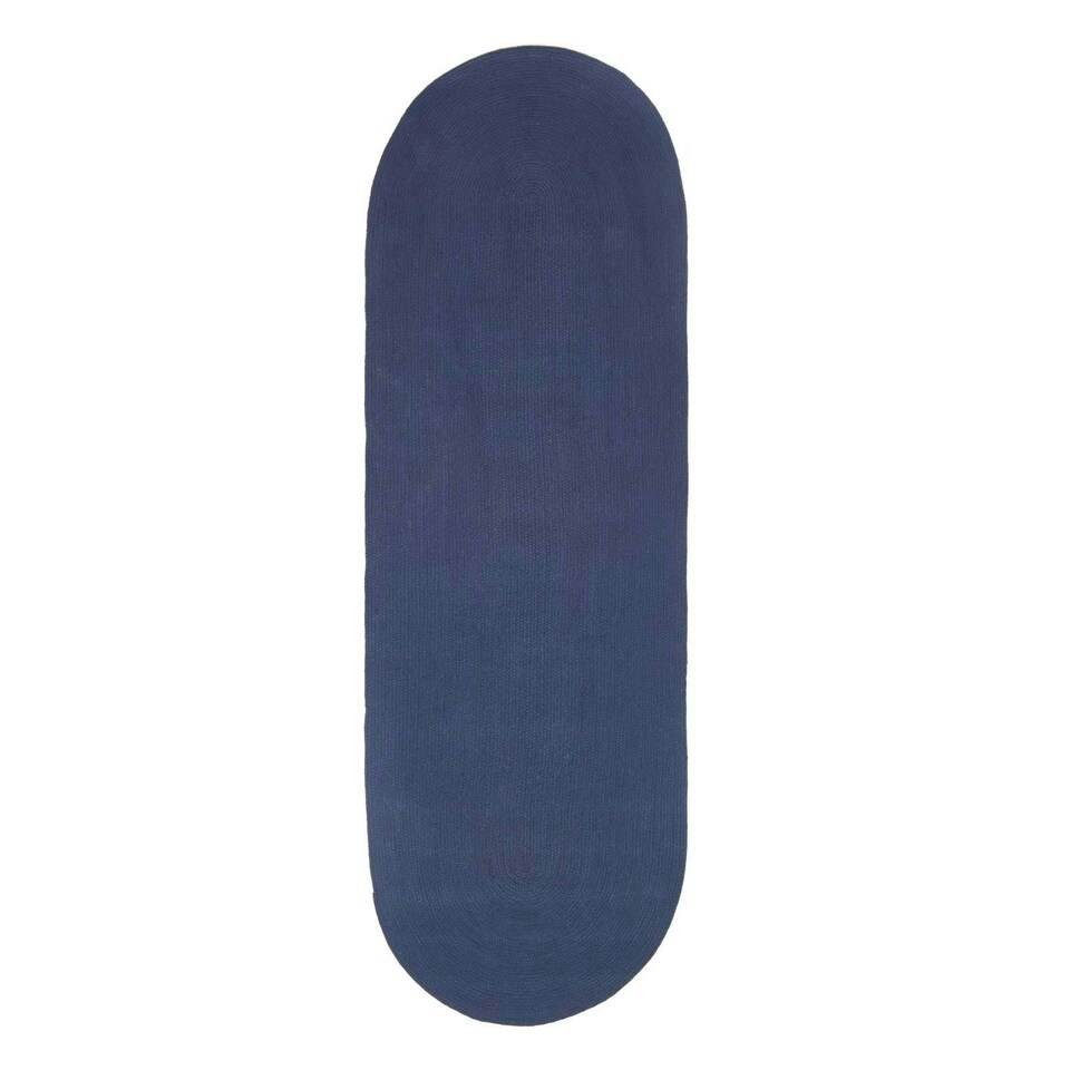 image 1 of Homescapes Navy Handmade Woven Braided Oval Hallway Runner - 66 x 200 cm | Blue | Navy