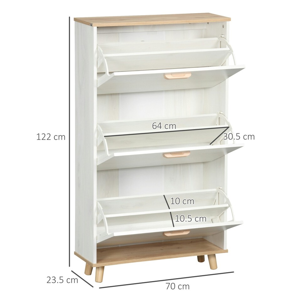 image 1 of HOMCOM 12 Pair Slim Shoe Storage Cabinet w/ 3 Flip Drawers Cream