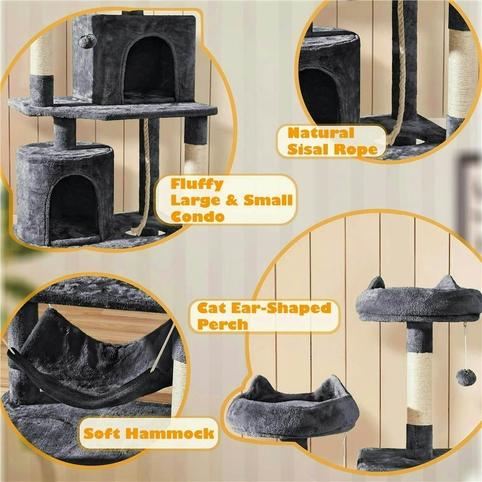 image 1 of Yaheetech 179 cm Tall Multi Level Cat Tree Kitten Condo Dark Grey