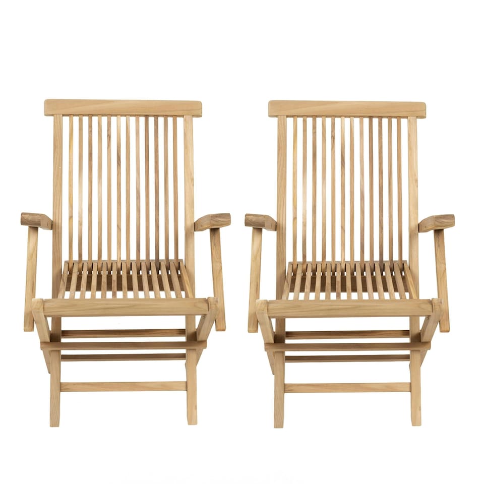 image 1 of Charles Bentley Pair of Solid Wooden Teak Garden Outdoor Folding Arm Chairs