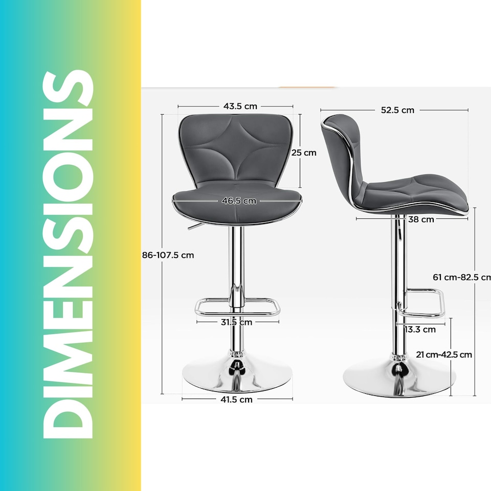 image 1 of Set Of 2 Height Adjustable 360 Swivel Barstools With Shell Backrest Dark Grey Grey