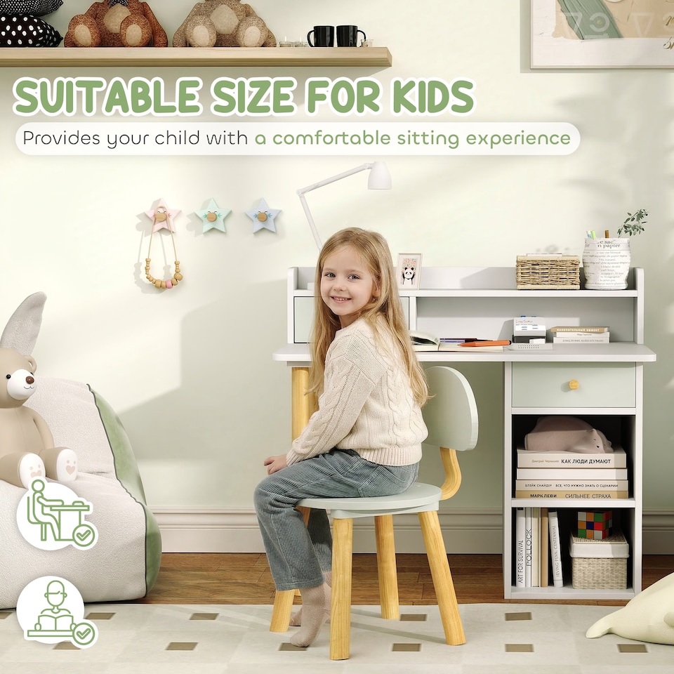 image 1 of AIYAPLAY Kids Desk and Chair Set for Studying, Reading, Drawing, Green