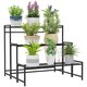 image 1 of Outsunny 3-Tier Metal Plant Stand, Modern Ladder Shelf for Garden, Black 