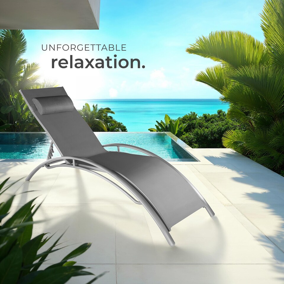 image 1 of Sun Lounger Set of 2 Alina - 5-step backrest, head cushion, aluminium frame | Grey | grey | 2