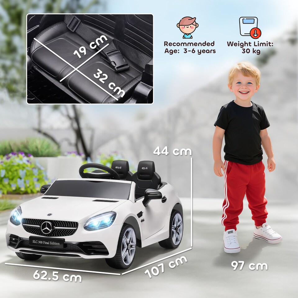 image 1 of AIYAPLAY Benz 12V Kids Electric Ride On Car w/ Remote Control, Music, White | White | White
