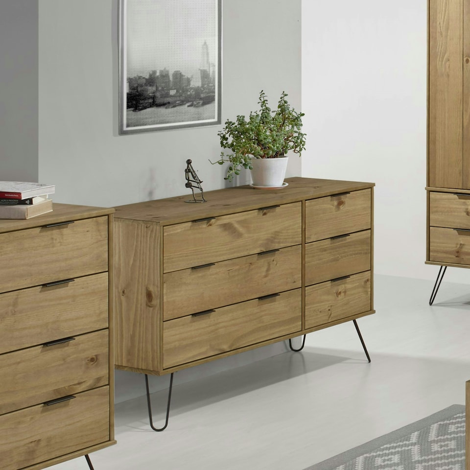 image 1 of Core Products Augusta Pine, 3+3 Drawer Wide Brown Chest Of Drawers Brown