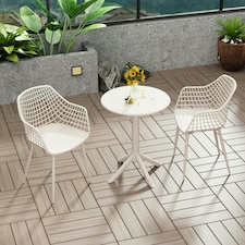 Rimini Round Table and 2 Lattice Armchair Bistro Set - Indoor and Outdoor Use with Durable Plastic and Metal Construction | Orange | Terracotta | One Size | 3