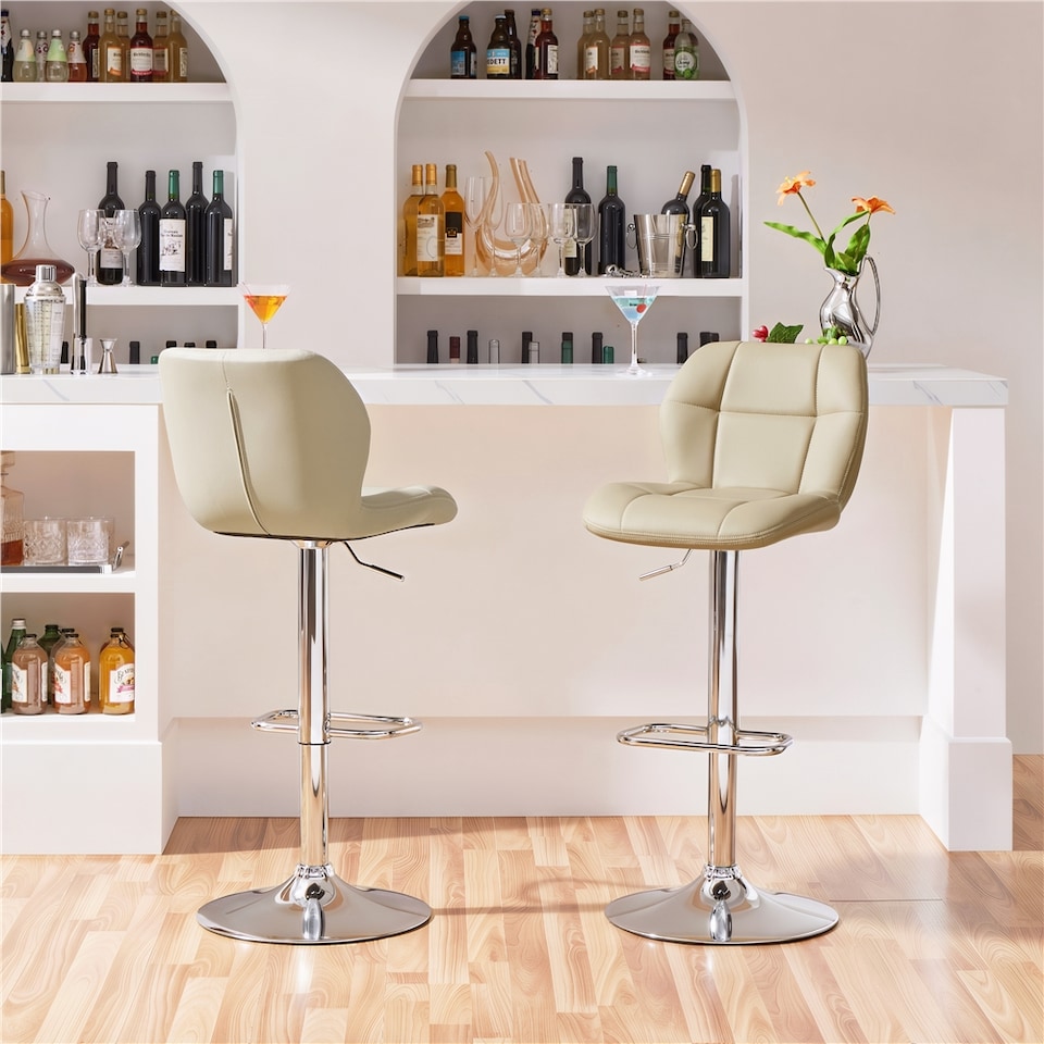 image 1 of Yaheetech Set of 2 Modern Faux Leather Swivel Bar Chair-Khaki