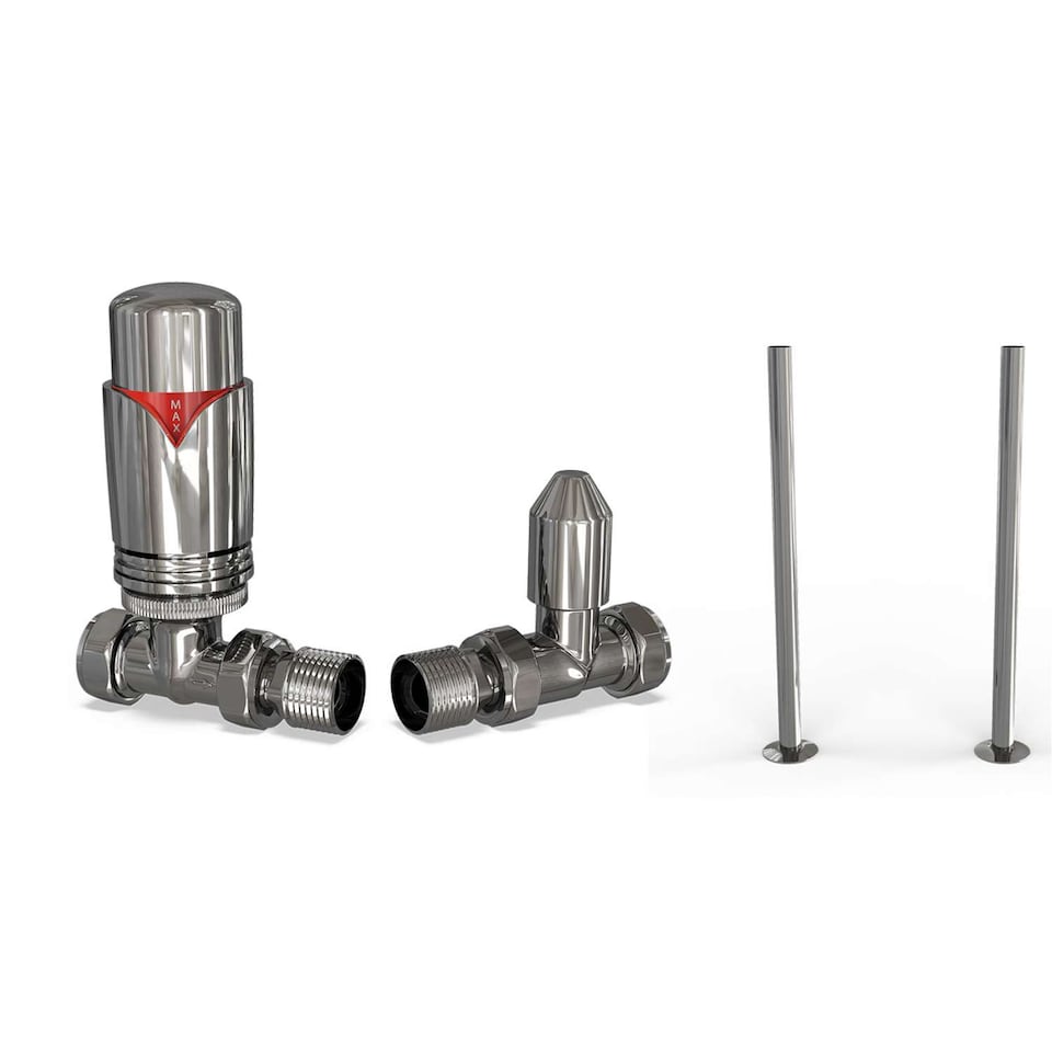 image 1 of Derry Bold - Chrome Thermostatic Radiator Valve & Installation Kit Straight 15mm
