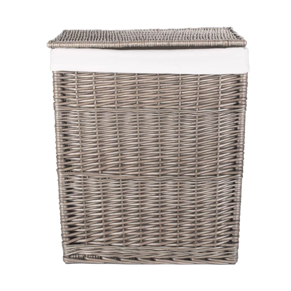 image 1 of Antique Wash Slim Wicker Laundry Basket | White | White