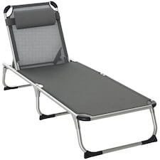 Outsunny Folding Outdoor Reclining Sun Lounger Chair Aluminium Frame Dark Grey