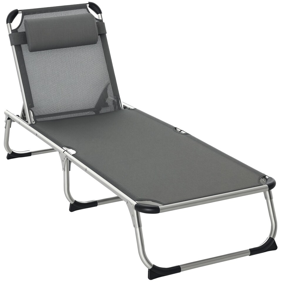 image 1 of Outsunny Folding Outdoor Reclining Sun Lounger Chair Aluminium Frame Dark Grey