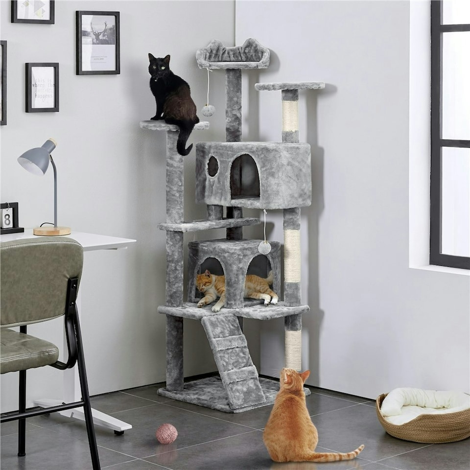 image 1 of Yaheetech 156 cm Multilevel Indoor Cat Climbing Frame Light Grey