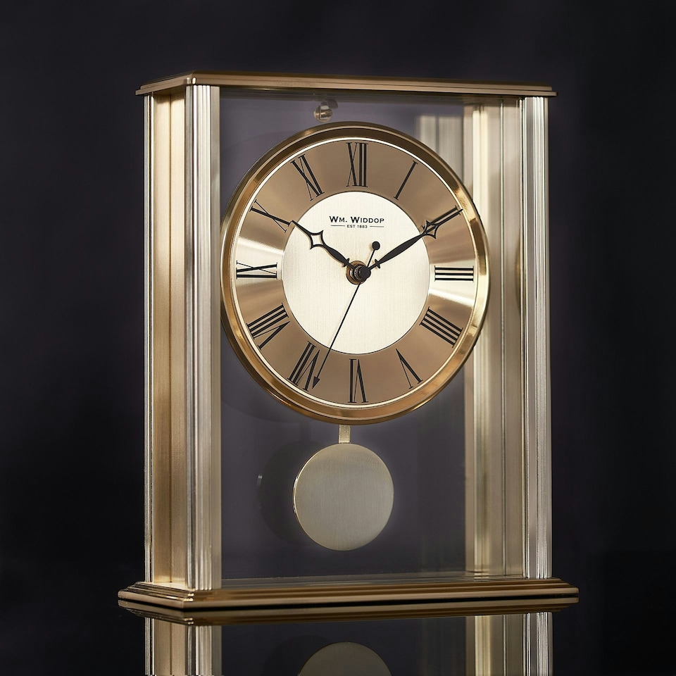 image 1 of Wm.Widdop Gold Mantel Clock With Pendulum Gold
