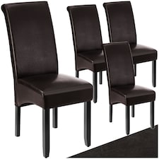 Dining Chair - ergonomic seat shape, high backrest, padded, faux leather - Set of 4 Brown
