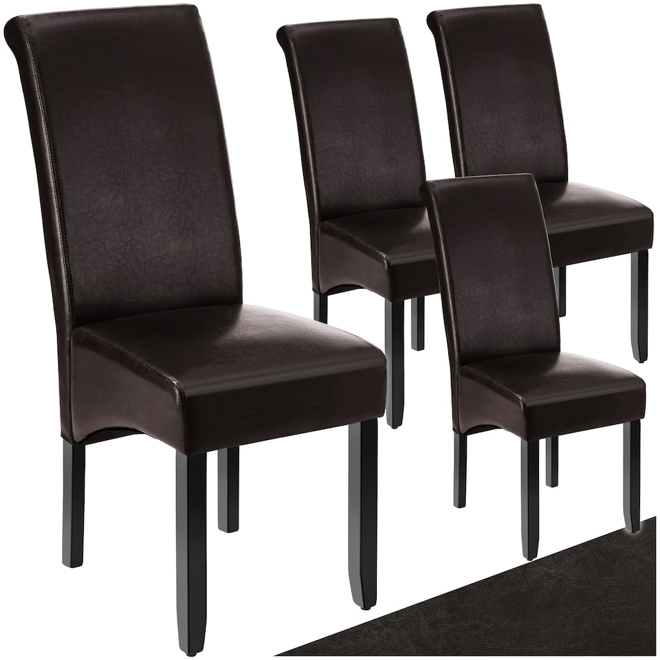 image 1 of Dining Chair - ergonomic seat shape, high backrest, padded, faux leather - Set of 4 Brown