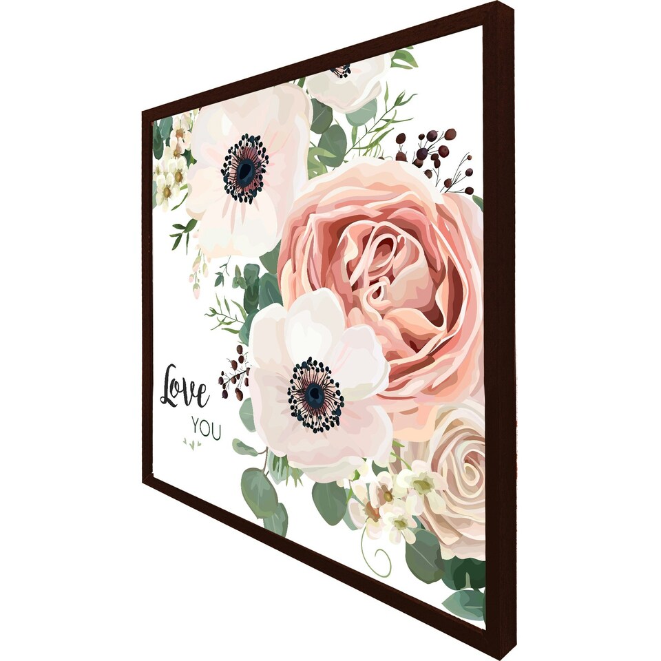 image 1 of Garden flower, pink peach rose, white anemone (Picture Frame) Brown / M