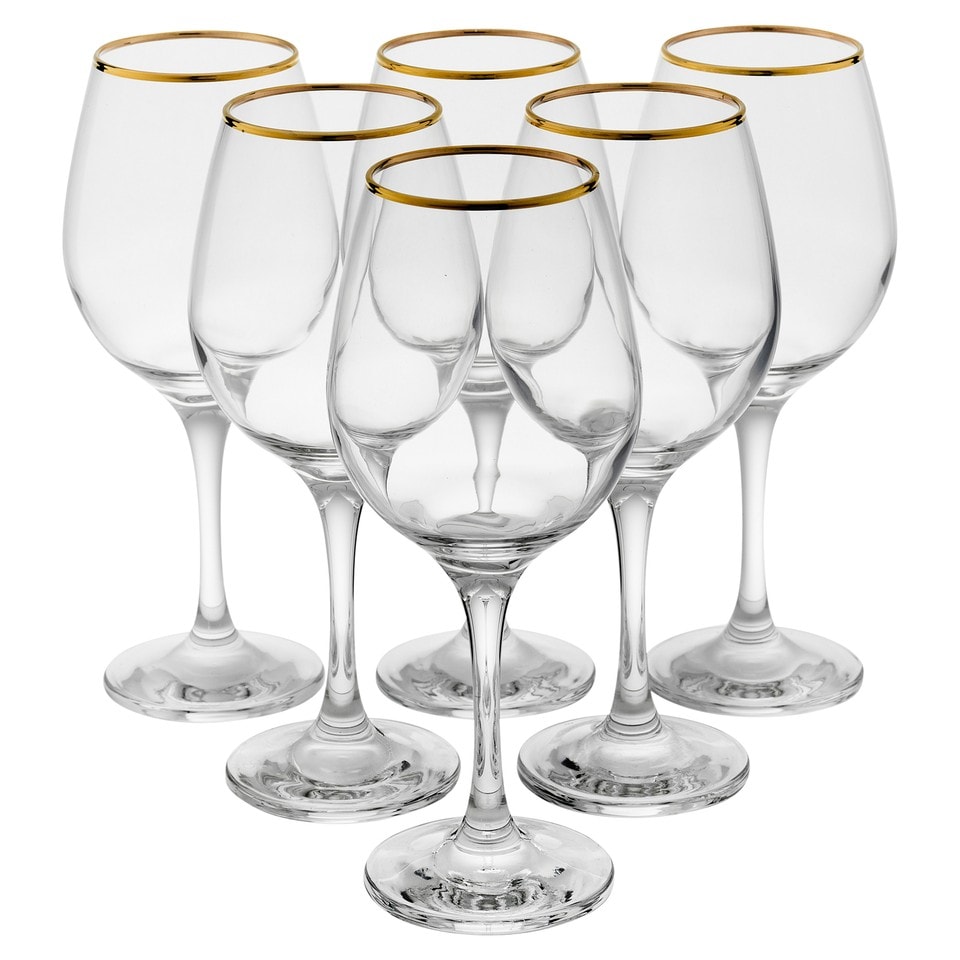 image 1 of Amber Gold Rimmed Wine Glass Drinking Glasses Sets Gift | Clear | Clear | 295ml (Set of 12)