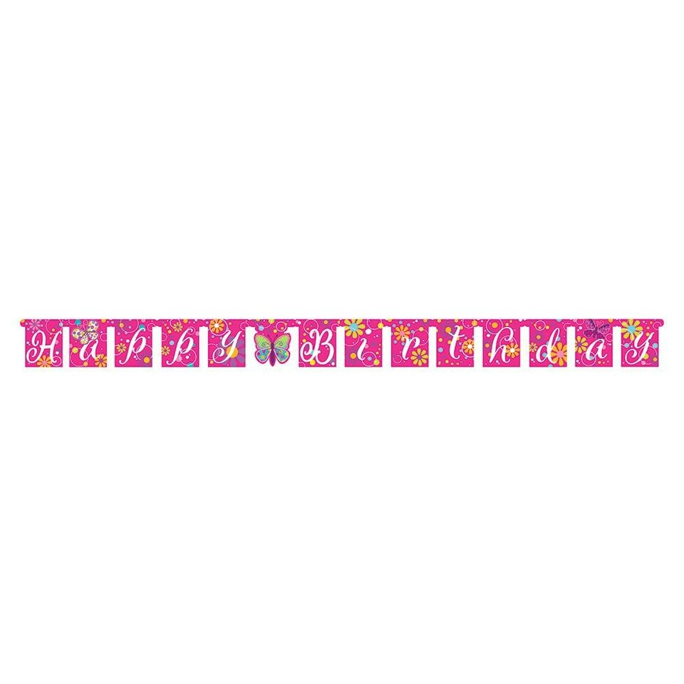 Creative Converting Butterfly Happy Birthday Banner - Pink/White - One Size